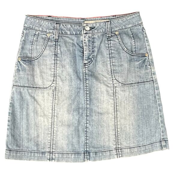 Vintage DKNY Blue Light Wash Mini Jean Denim Skirt Size 28 Y2K Bratz Embroidered - Picture 1 of 7